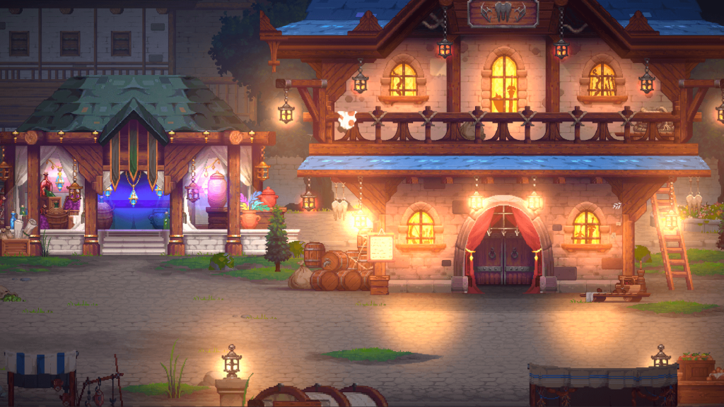 A screenshot from location Marketplace at nigght from Arcanterra Game