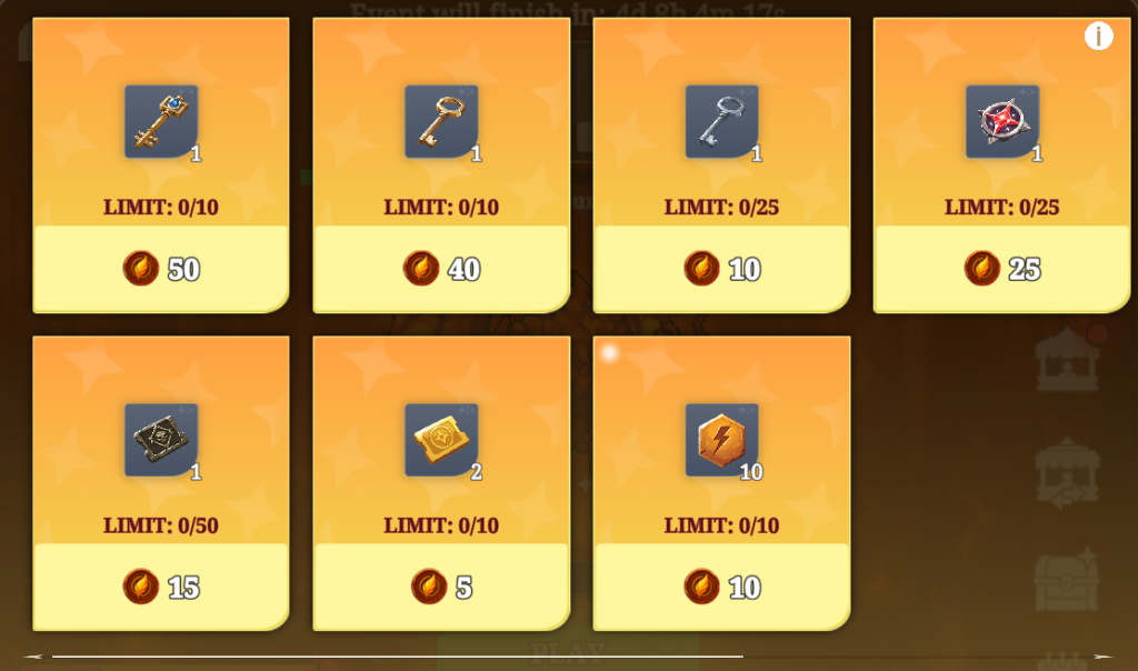 Screenshot showing exchange shop in event Inferno's Rise